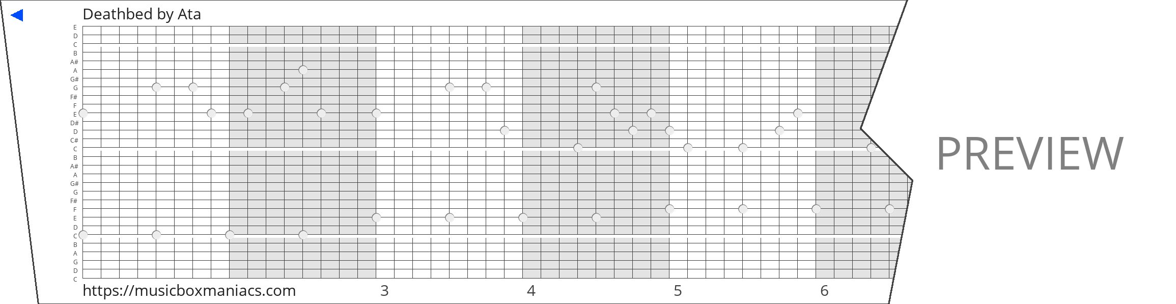 Deathbed 30 note music box paper strip