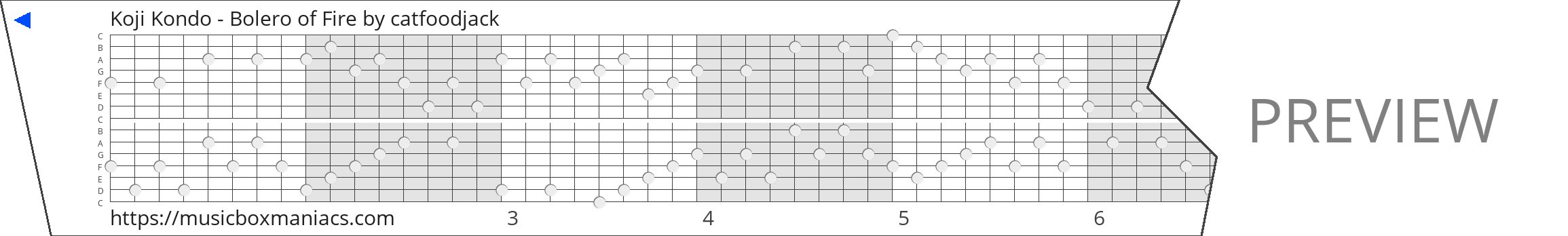 Koji Kondo - Bolero of Fire 15 note music box paper strip