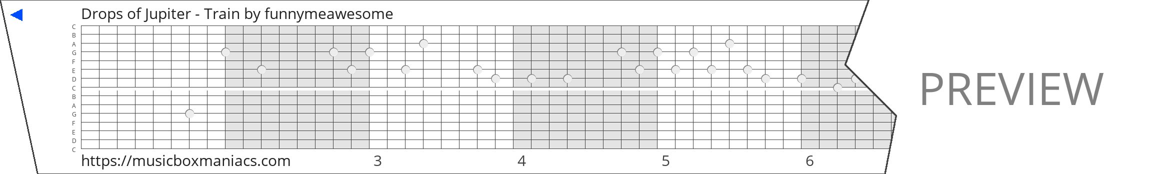 Drops of Jupiter - Train 15 note music box paper strip