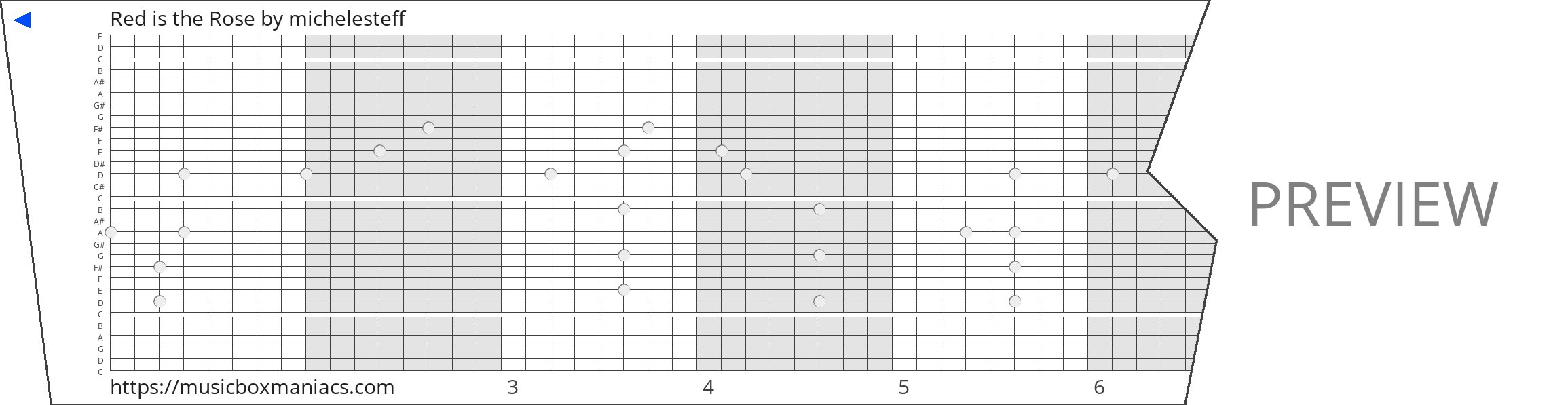 Red is the Rose 30 note music box paper strip
