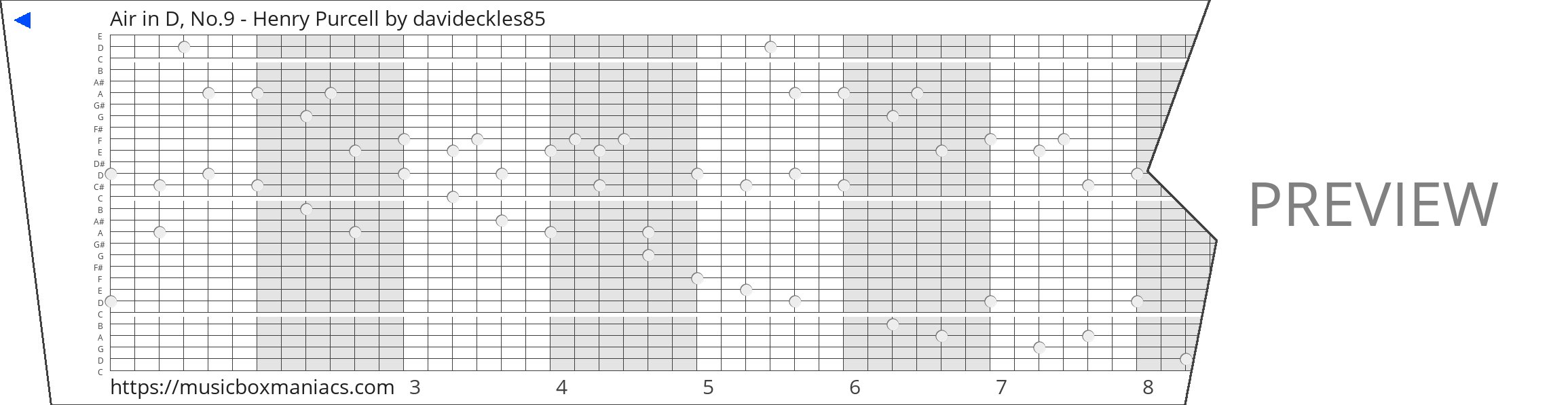 Air in D, No.9 - Henry Purcell 30 note music box paper strip