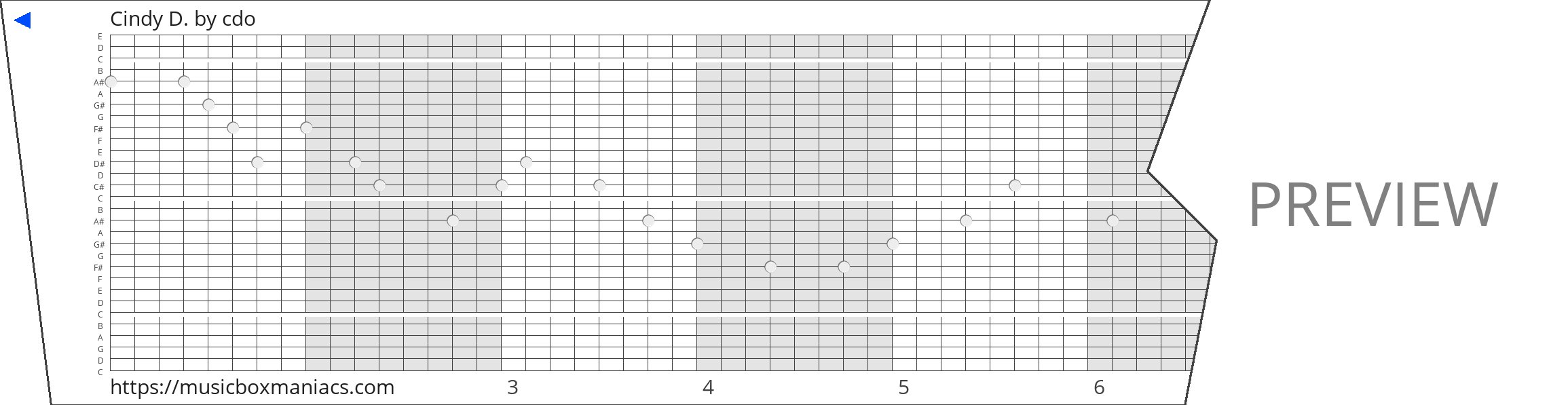 Cindy D. 30 note music box paper strip