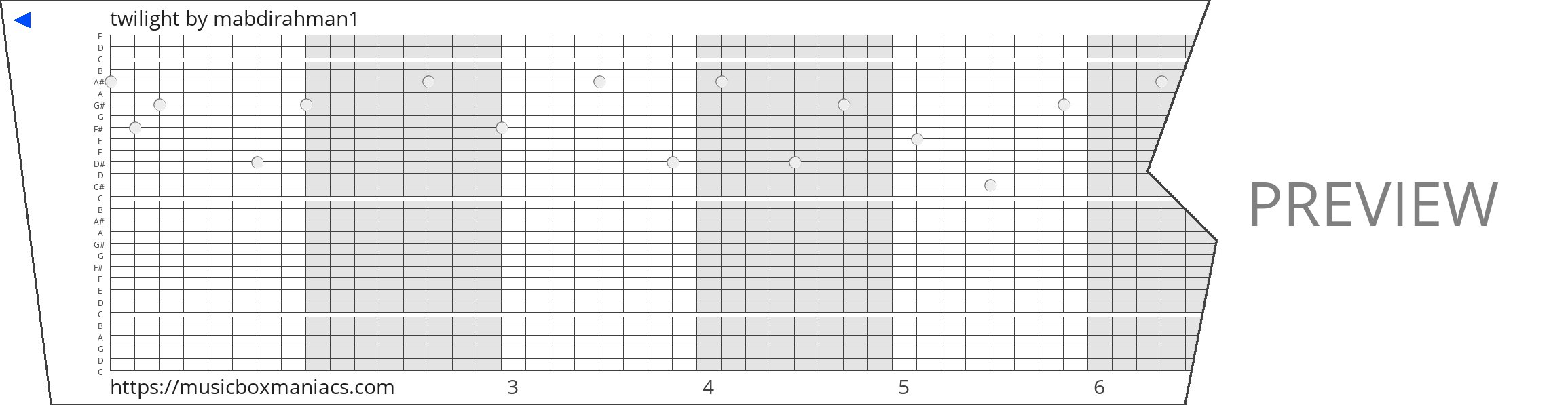 twilight 30 note music box paper strip