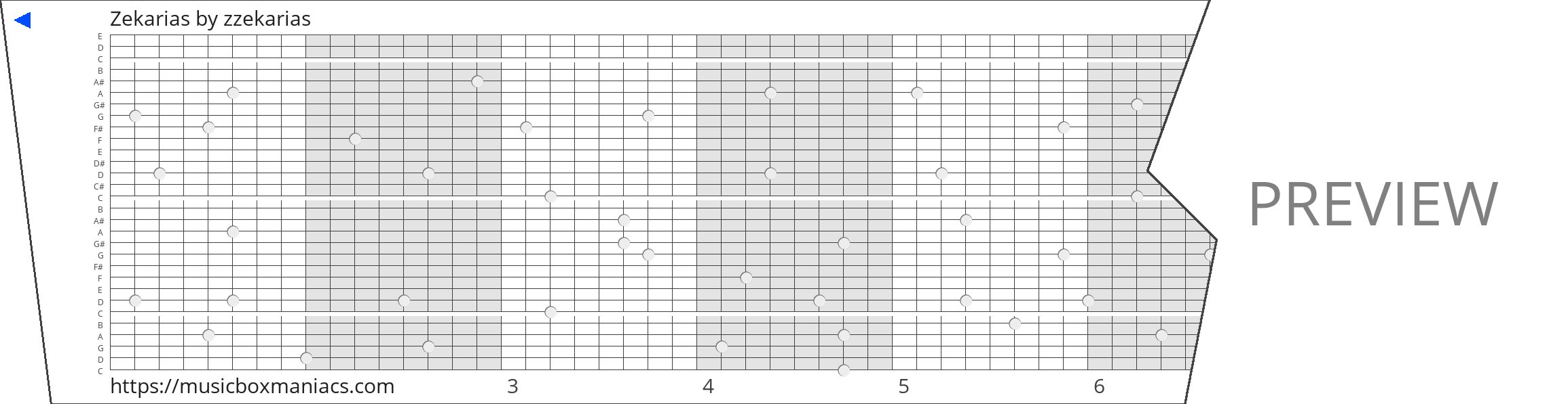 Zekarias 30 note music box paper strip