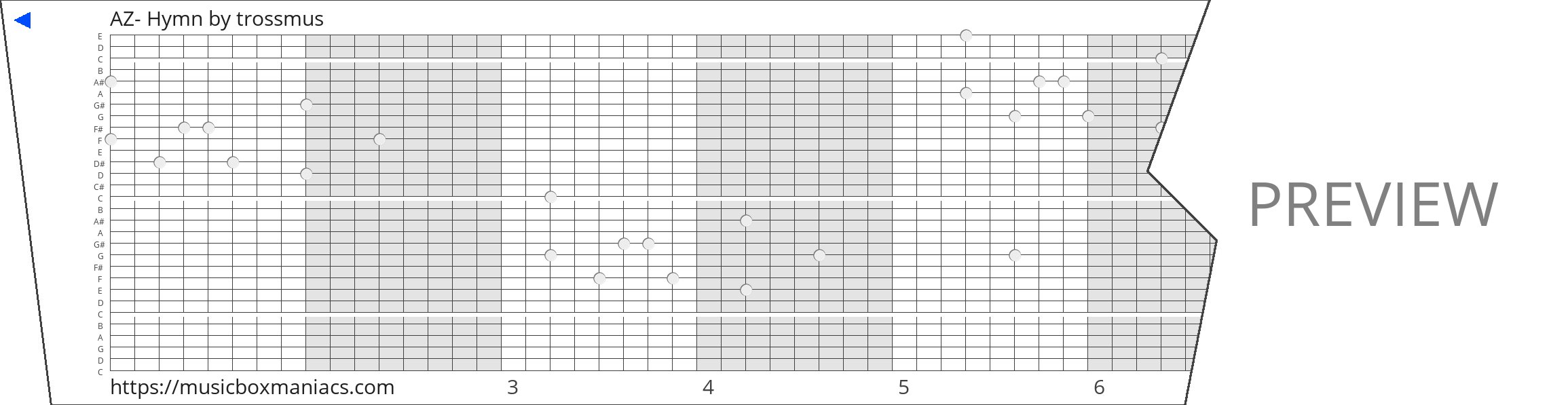 AZ- Hymn 30 note music box paper strip