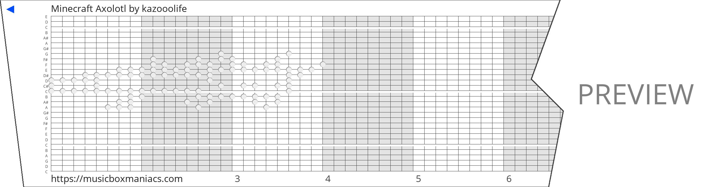 Minecraft Axolotl 30 note music box paper strip