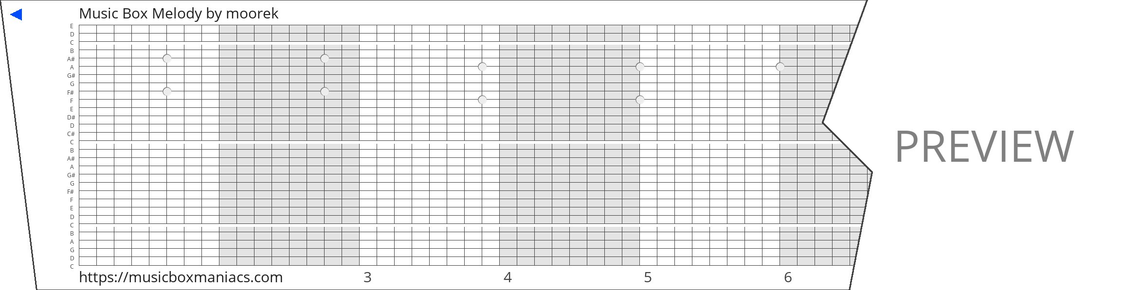Music Box Melody 30 note music box paper strip