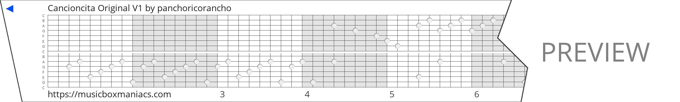 Cancioncita Original V1 15 note music box paper strip