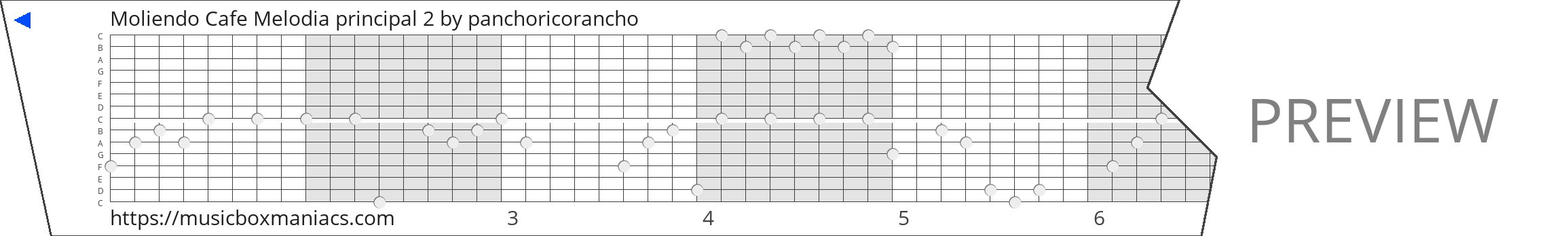 Moliendo Cafe Melodia principal 2 15 note music box paper strip
