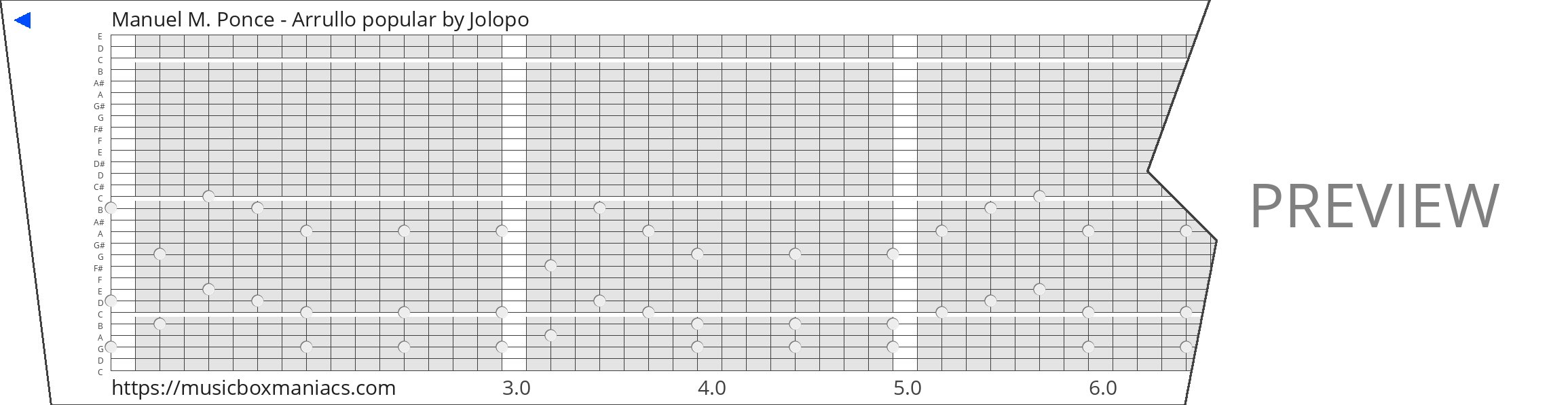 Manuel M. Ponce - Arrullo popular 30 note music box paper strip