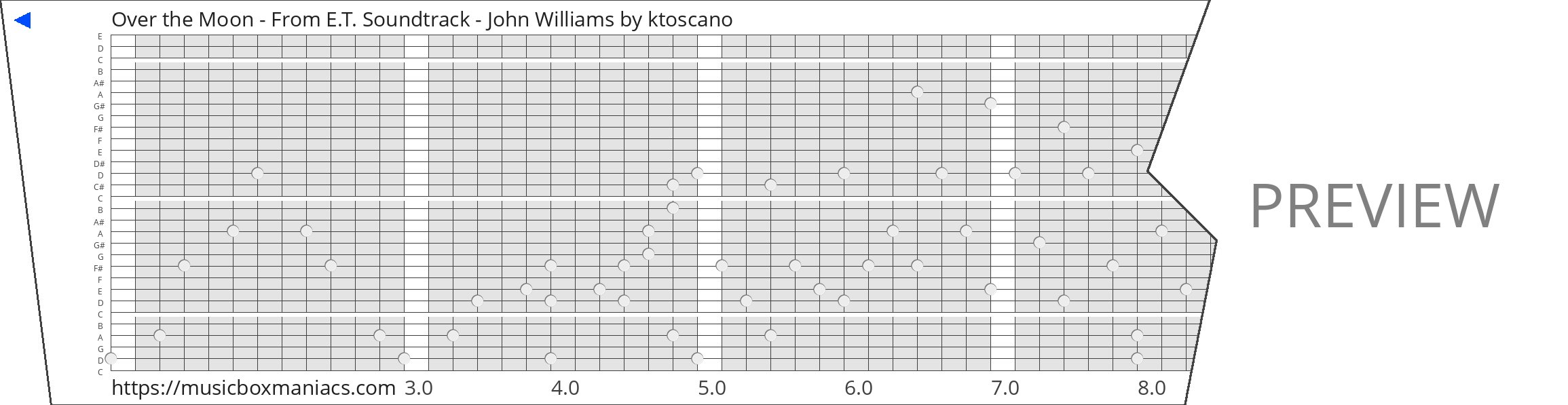 Over the Moon - From E.T. Soundtrack - John Williams 30 note music box paper strip