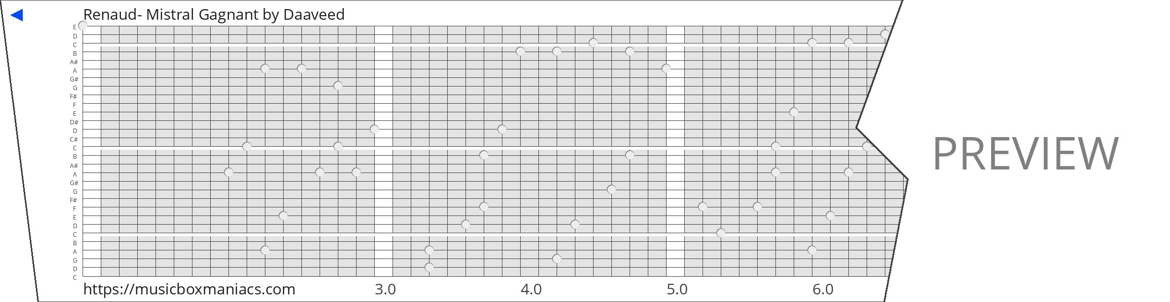 Renaud- Mistral Gagnant 30 note music box paper strip