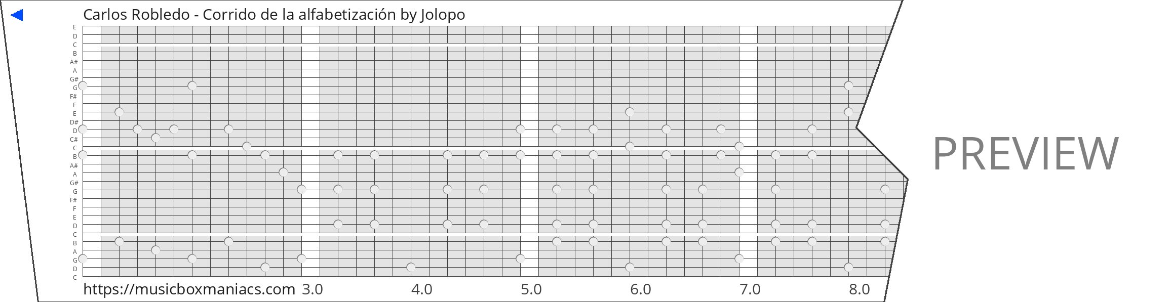 Carlos Robledo - Corrido de la alfabetización 30 note music box paper strip