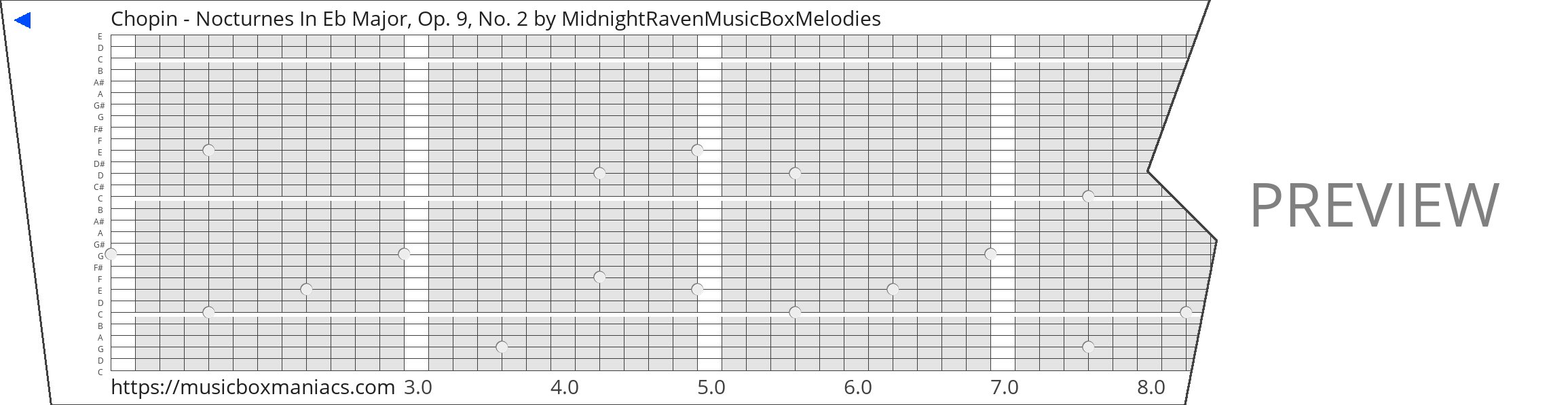 Chopin - Nocturnes In Eb Major, Op. 9, No. 2 30 note music box paper strip