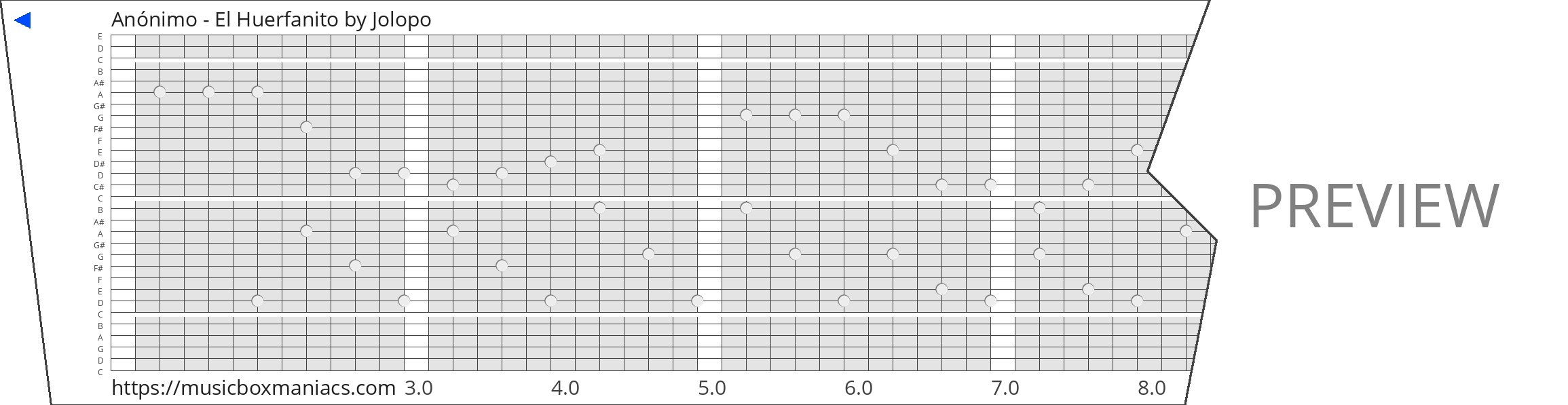 Anónimo - El Huerfanito 30 note music box paper strip