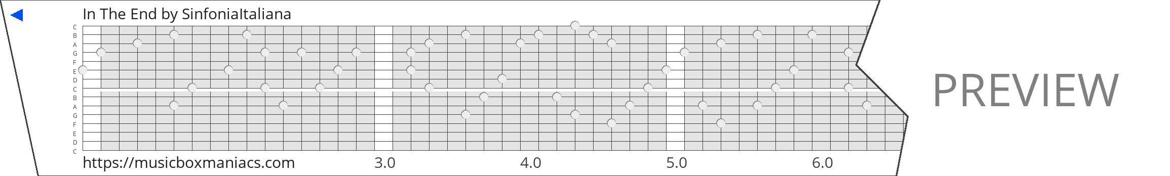 In The End 15 note music box paper strip