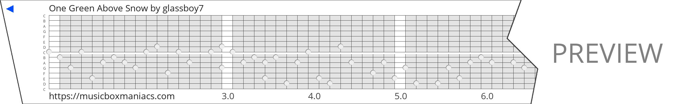 One Green Above Snow 15 note music box paper strip