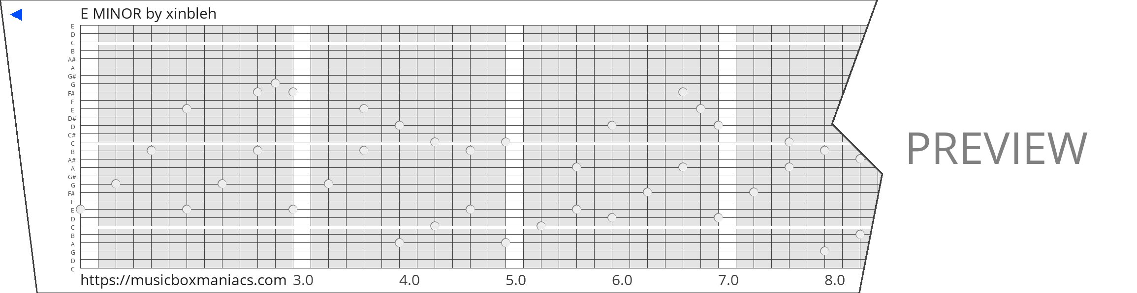 E MINOR 30 note music box paper strip