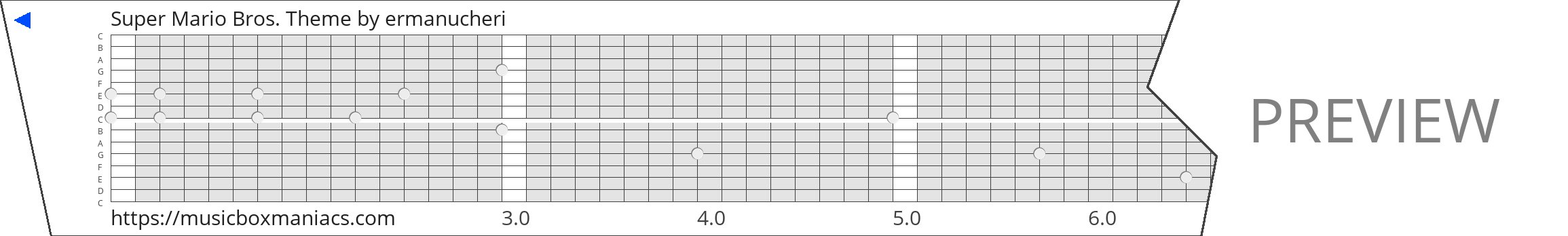 Super Mario Bros. Theme 15 note music box paper strip