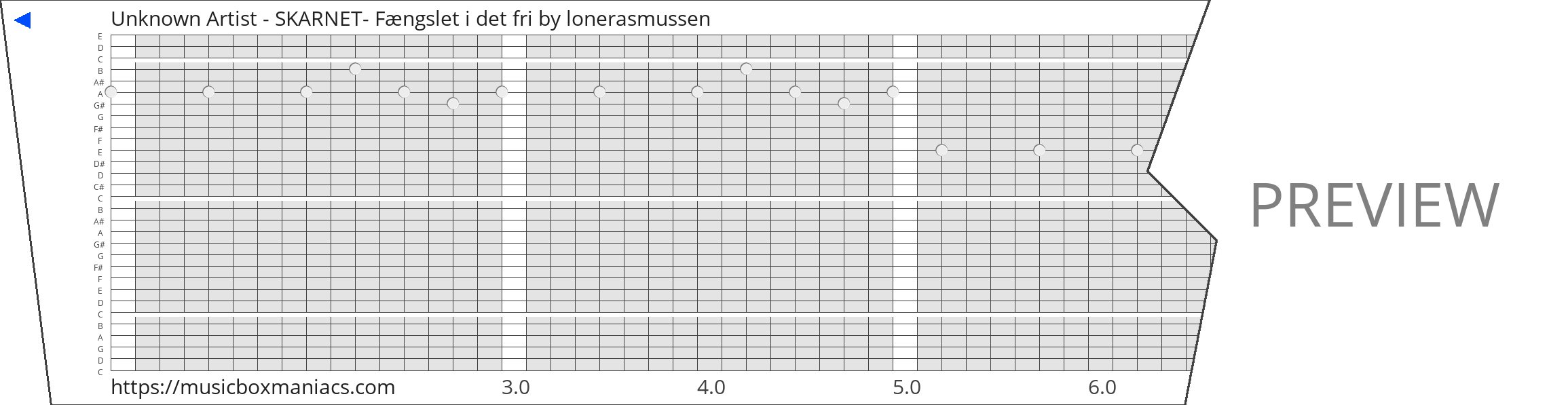 Unknown Artist - SKARNET- Fængslet i det fri 30 note music box paper strip