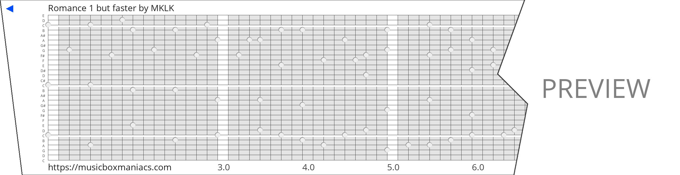 Romance 1 but faster 30 note music box paper strip