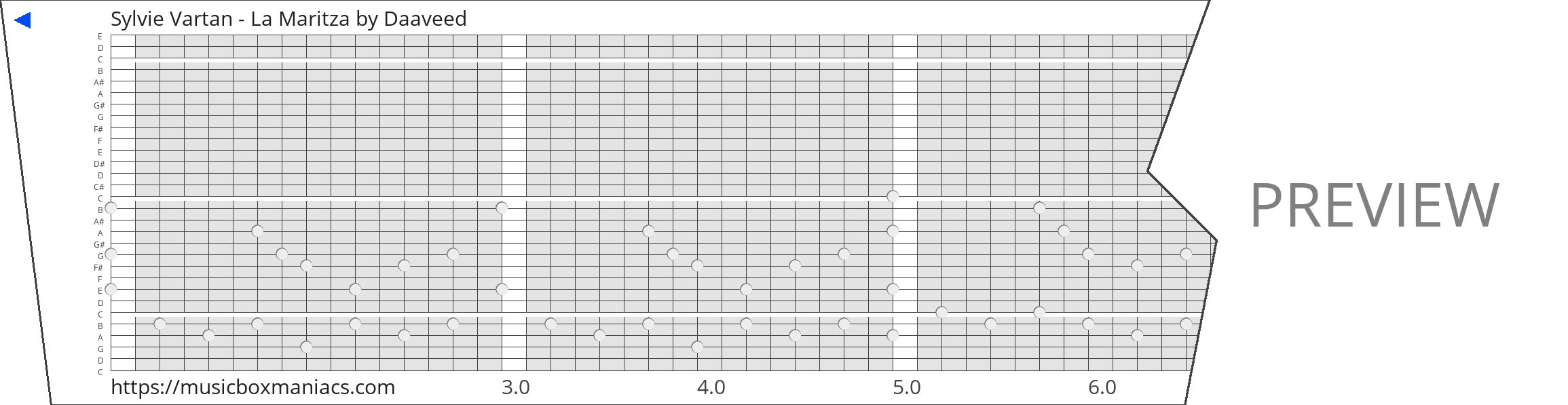 Sylvie Vartan - La Maritza 30 note music box paper strip