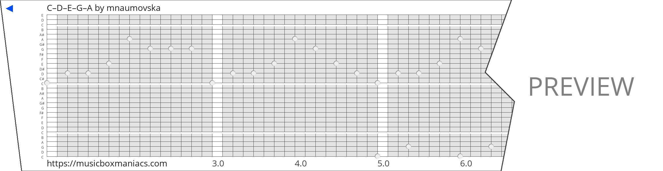 C–D–E–G–A 30 note music box paper strip