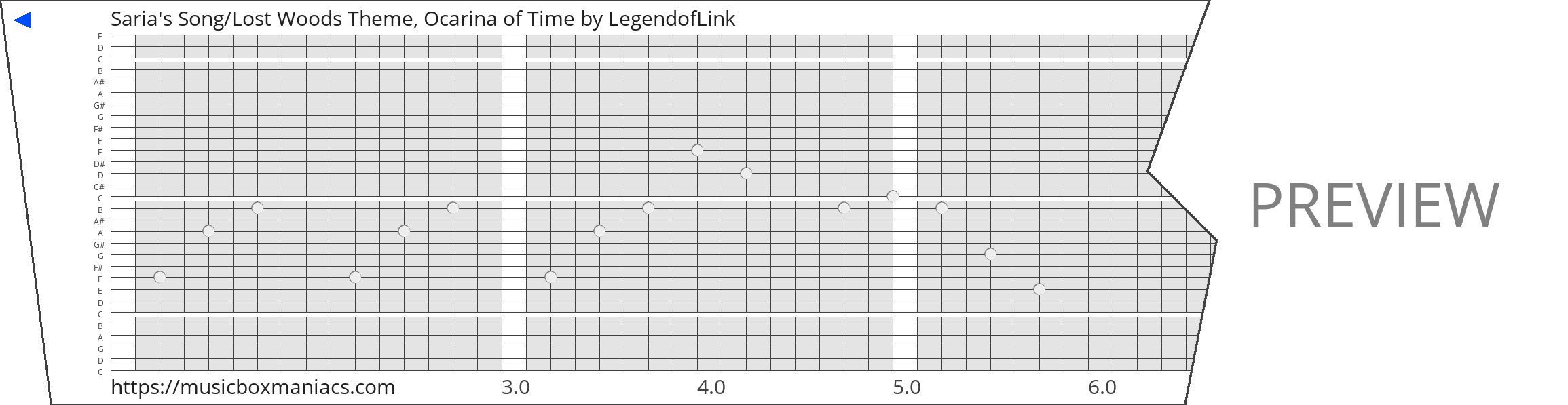 Saria's Song/Lost Woods Theme, Ocarina of Time 30 note music box paper strip