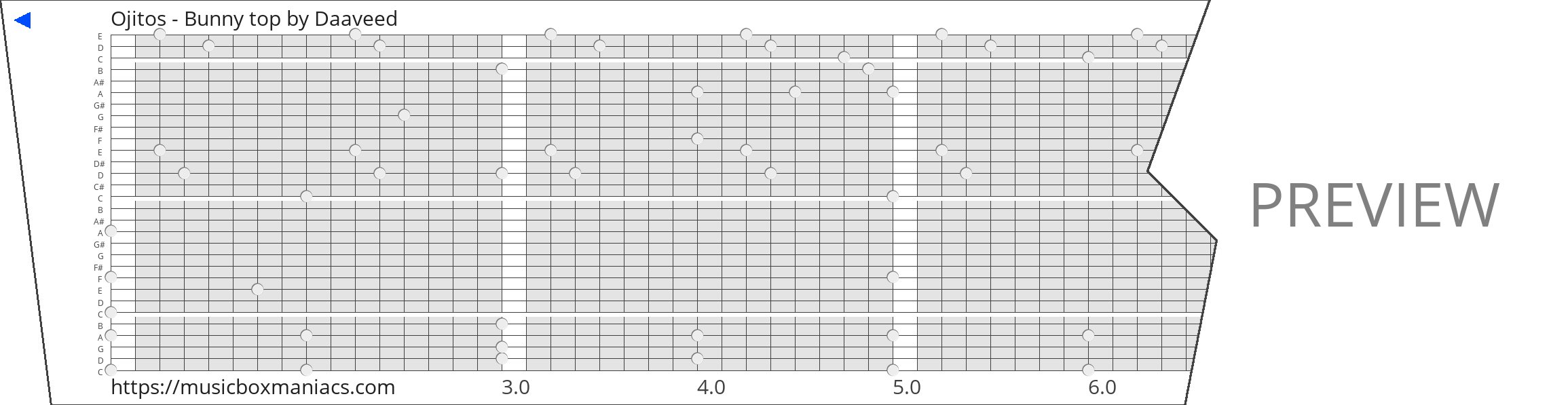 Ojitos - Bunny top 30 note music box paper strip
