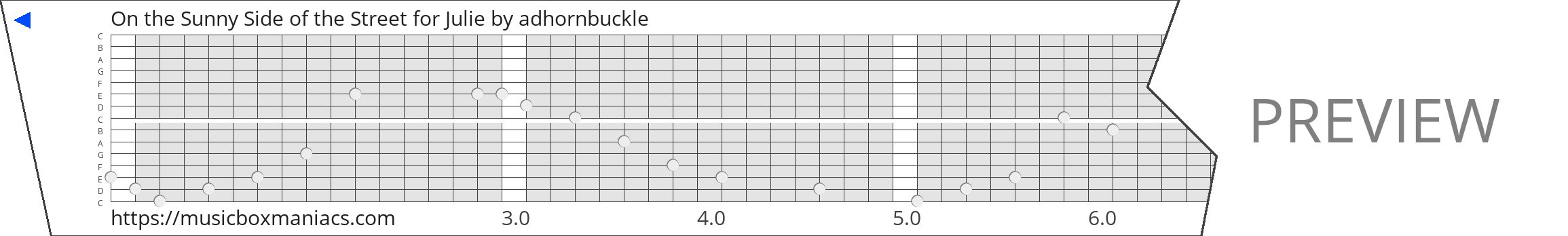 On the Sunny Side of the Street for Julie 15 note music box paper strip