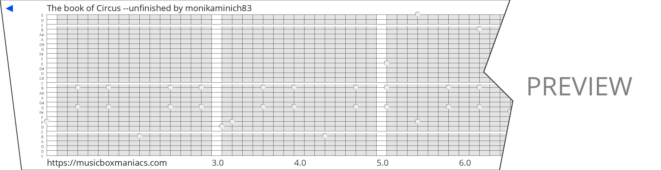 The book of Circus --unfinished 30 note music box paper strip