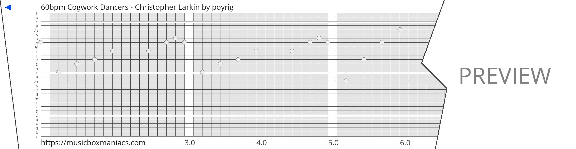 60bpm Cogwork Dancers - Christopher Larkin 30 note music box paper strip