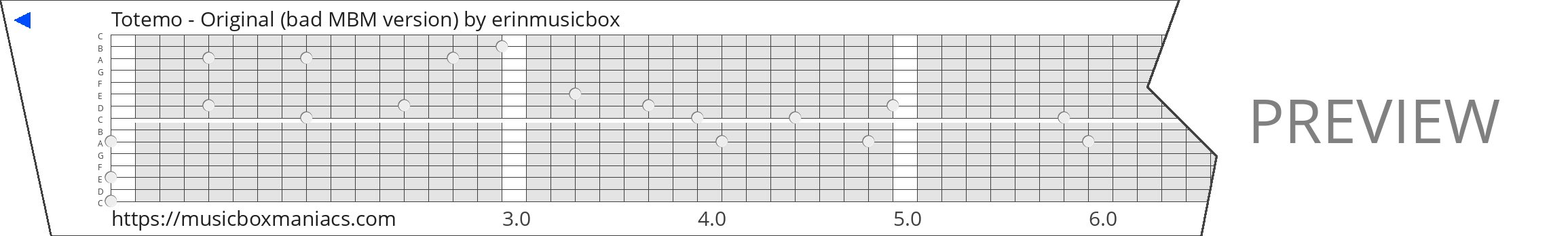 Totemo - Original (bad MBM version) 15 note music box paper strip