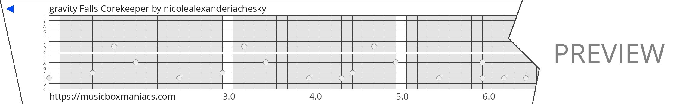 gravity Falls Corekeeper 15 note music box paper strip