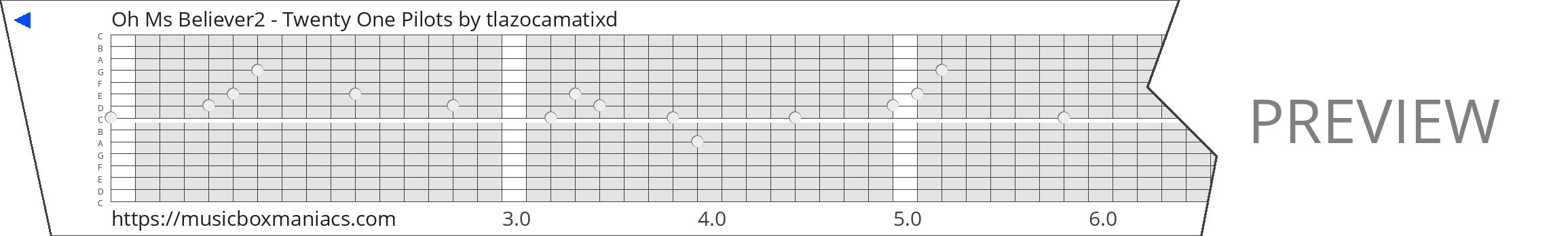 Oh Ms Believer2 - Twenty One Pilots 15 note music box paper strip