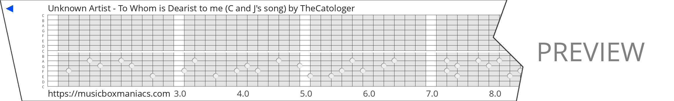 Unknown Artist - To Whom is Dearist to me (C and J's song) 15 note music box paper strip