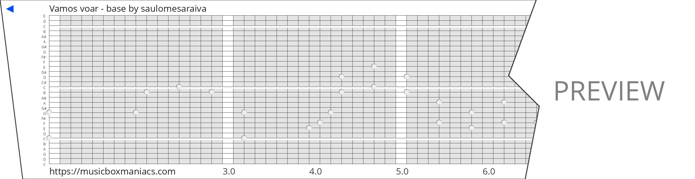 Vamos voar - base 30 note music box paper strip