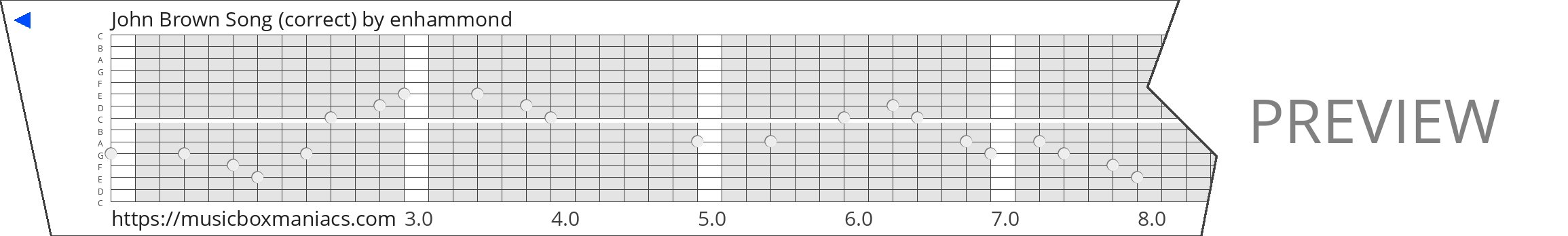 John Brown Song (correct) 15 note music box paper strip
