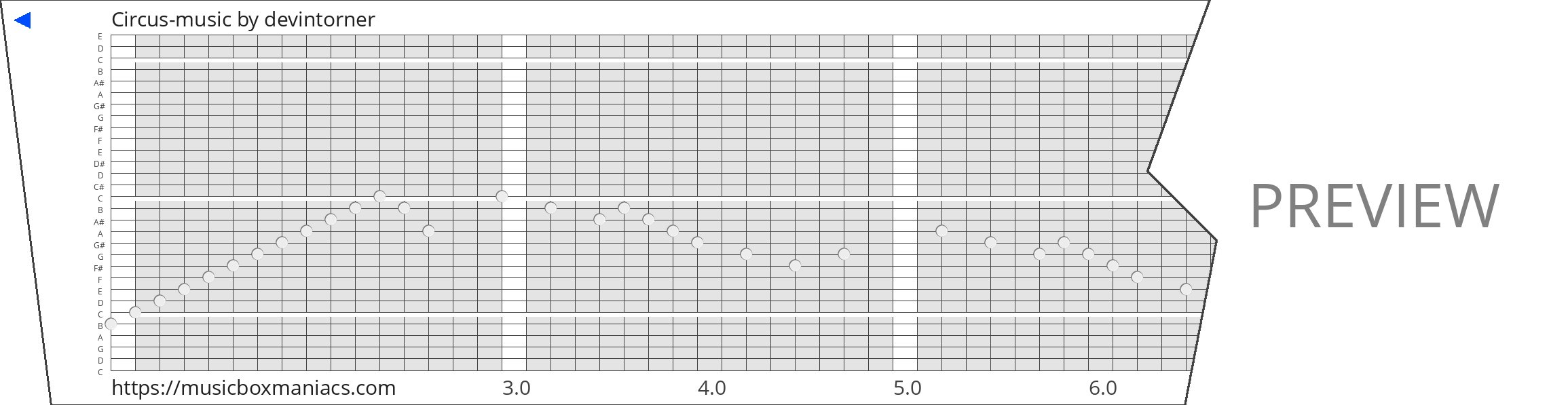 Circus-music 30 note music box paper strip