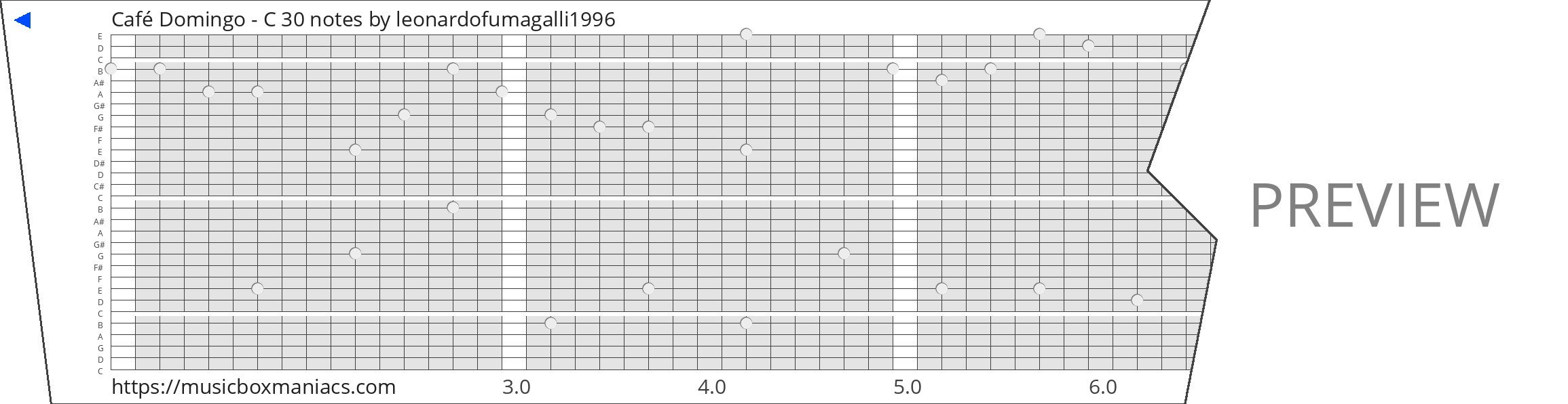 Café Domingo - C 30 notes 30 note music box paper strip