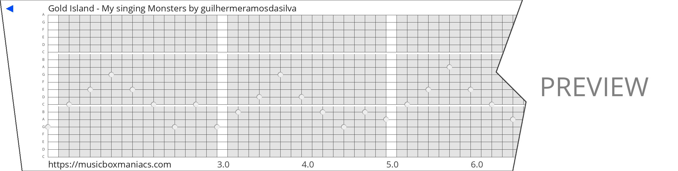 Gold Island - My singing Monsters 20 note music box paper strip