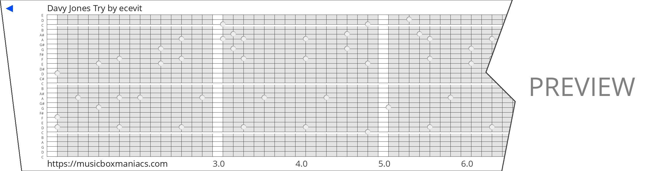 Davy Jones Try 30 note music box paper strip