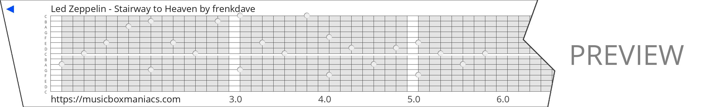 Led Zeppelin - Stairway to Heaven 15 note music box paper strip