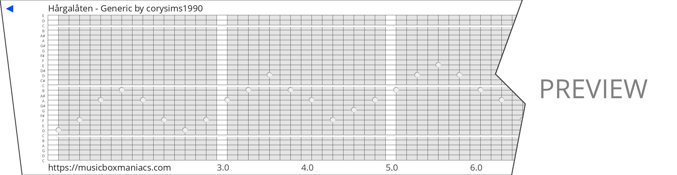 Hårgalåten - Generic 30 note music box paper strip