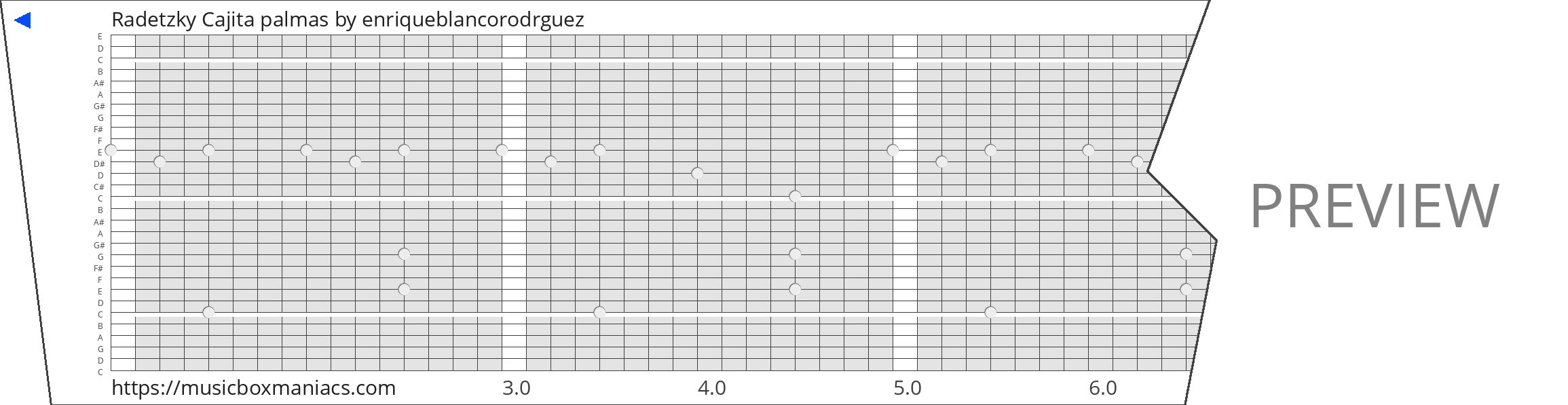 Radetzky Cajita palmas 30 note music box paper strip