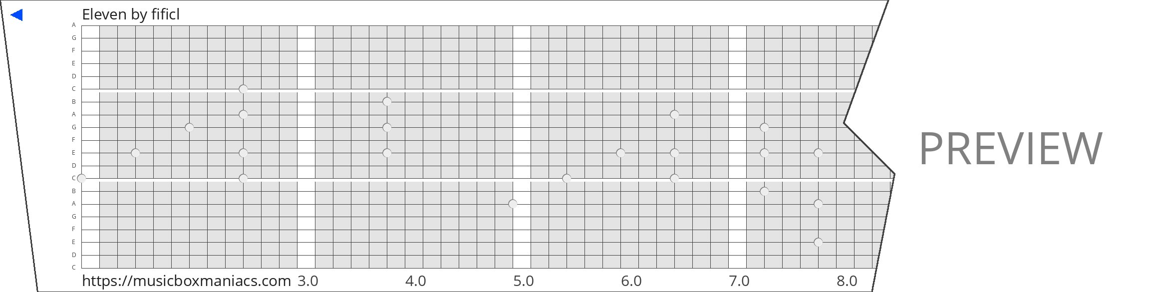 Eleven 20 note music box paper strip