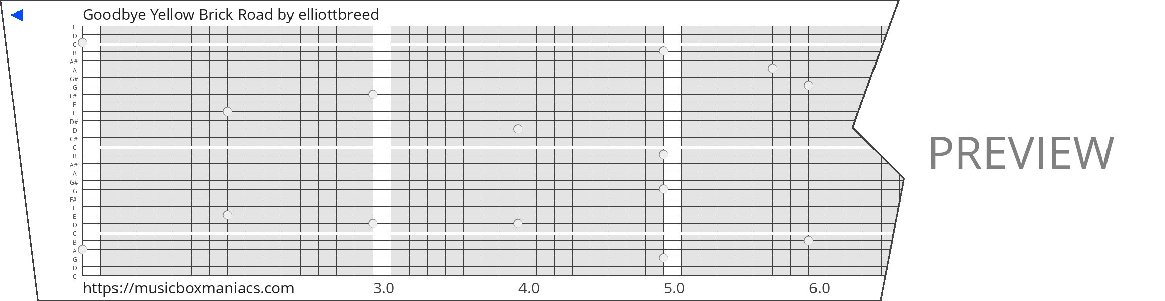 Goodbye Yellow Brick Road 30 note music box paper strip