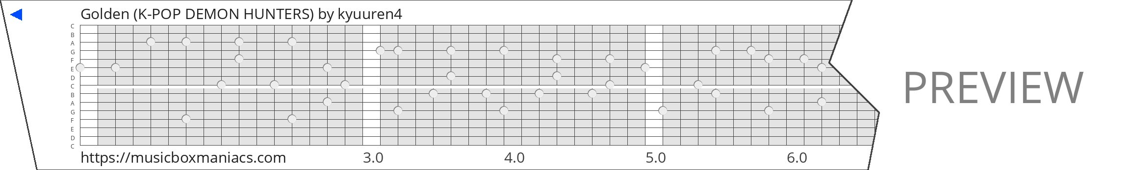 Golden (K-POP DEMON HUNTERS) 15 note music box paper strip