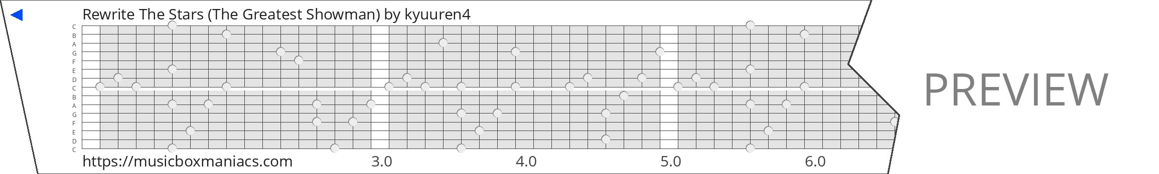 Rewrite The Stars (The Greatest Showman) 15 note music box paper strip