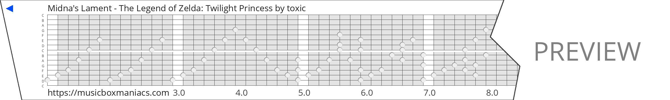 Midna's Lament - The Legend of Zelda: Twilight Princess 15 note music box paper strip